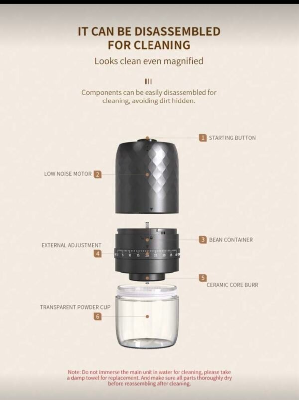 CLITON MINI WIRELESS ELECTRIC COFFEE GRINDER WITH ADJUSTABLE CONICAL BLADES -40 SETUP, RECHARGEABLE BATTERY BEAN GRINDER FOR ESPRESSO, COLD, CASTING, FRENCH TEA, RECHARGEABLE COFFEE GRINDERS FOR HOME USE, TRAVEL COFFEE GRINDER - BLACK