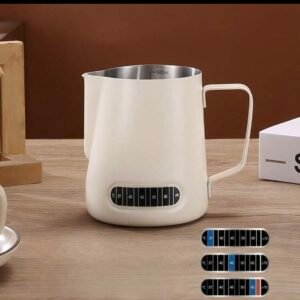 1 Coffee and milk jug, milk foam cup, stainless steel 304, with temperature display, precise internal scale, sharp mouth milk tank, precise milk foam flow rate control, comfortable feeling, milk foam jug, espresso coffee utensils, high-end high-quality, durable, professional coffee accessories for home, office and cafe use, 350/600 ml