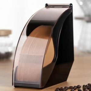 Shoxil one piece coffee filter stand, coffee filter storage box with dustproof lid, coffee filter paper distribution rack, coffee filter box for coffee, home and office, 200 pieces capacity and conical coffee filters