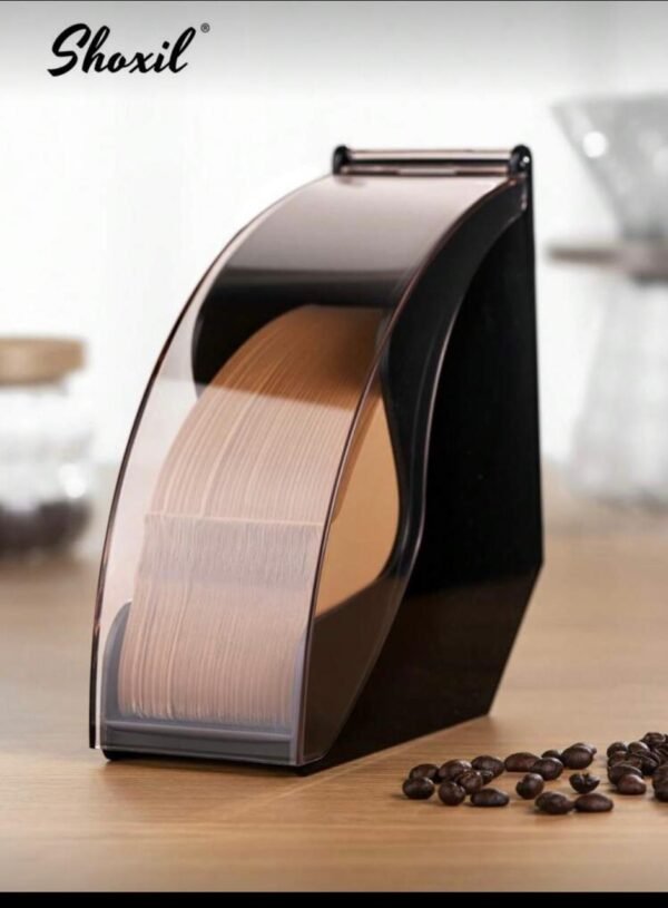 Shoxil one piece coffee filter stand, coffee filter storage box with dustproof lid, coffee filter paper distribution rack, coffee filter box for coffee, home and office, 200 pieces capacity and conical coffee filters