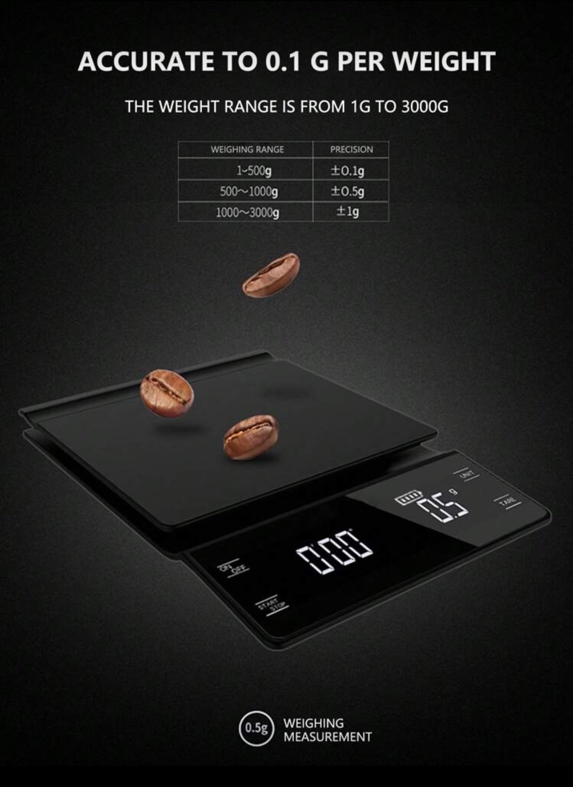 [Hot Offer] Smart Coffee Scale 1 Piece, Kitchen Scale, Italian Handheld Coffee Scale, Timing and Weight Function Coffee Scale, Precision Baker Kitchen Scale, Energy Saving Design, Anti-Slip Silicone Base at the Bottom